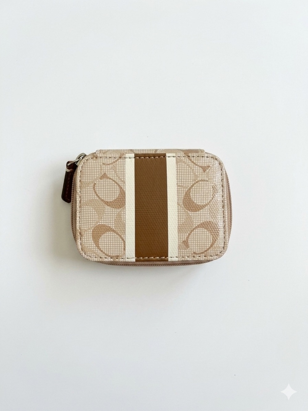 Coach Beige Signature Stripe Zip Pill, jewelry , Card Case
